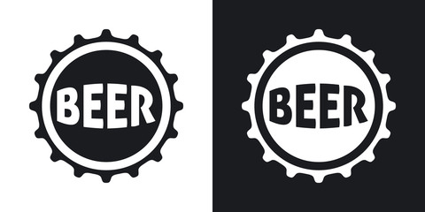Vector beer bottle cap icon. Two-tone version on black and white background