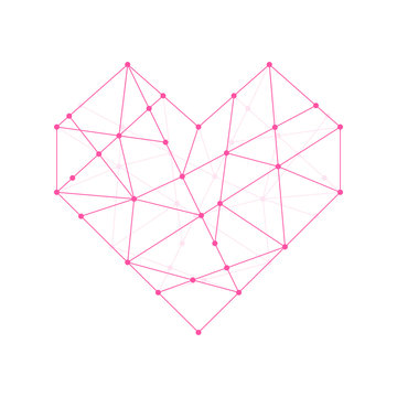 Heart shape icon illustration pink color, dot outline stroke design isolated on white background