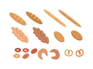 Different Types of Bread Set Vector in Flat Design