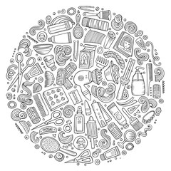 Vector set of Hair salon cartoon doodle objects