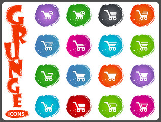 Shopping Bascket icons set in grunge style