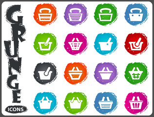Shopping Bascket icons set in grunge style