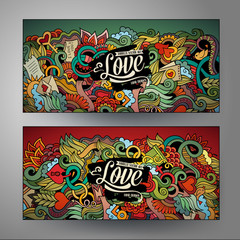 Cartoon cute vector doodles Love vertical banners design