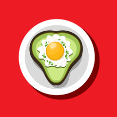 Food icon concept. Fried egg avocado heart shape. Freehand drawn cartoon style. Colorful symbol Valentine day breakfast holiday menu meal. Vector template for cooking sign project banner background