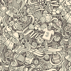 Fototapeta premium Cartoon cute doodles hand drawn Sport seamless pattern