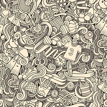 Cartoon cute doodles hand drawn Sport seamless pattern © balabolka