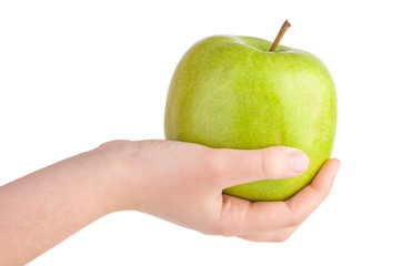 Hand hold big green apple