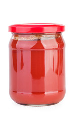 Glass jar with tomato paste