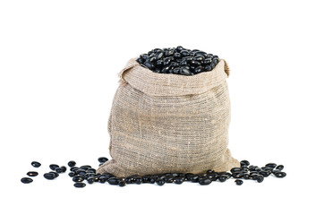 Fototapeta na wymiar Jute sack with black legume beans
