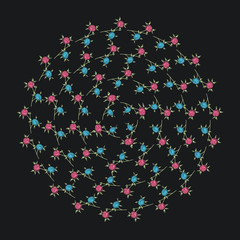 Floral round pattern. Flowers on a dark background.