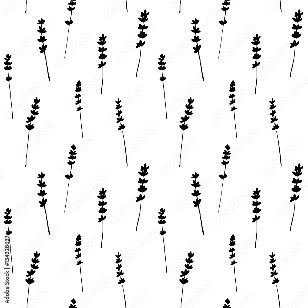 Poster vector seamless pattern with black silhouettes of lavender flow