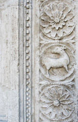 (Assisi, Umbria, Italy)- Stone carved decorations in Saint Francis of Assisi basilica, neo-gothic style.