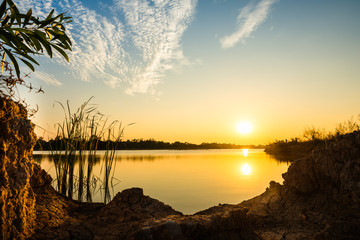 sunset on the lake landscape