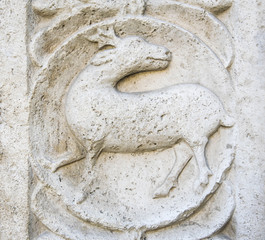 (Assisi, Umbria, Italy)- Stone carved decorations in Saint Francis of Assisi basilica, neo-gothic style.