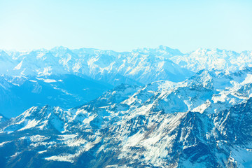 Abstract Panorama of Breuil Cervinia mountains in Alps. Creative instagram toning effect