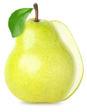 Pear and slice isolated on white, clipping path