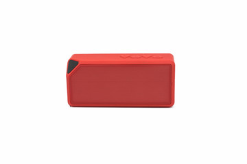 Mini Red Bluetooth wireless speaker for mobile phone.Isolate on white background.