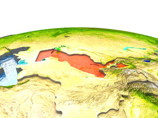 Uzbekistan on Earth in red