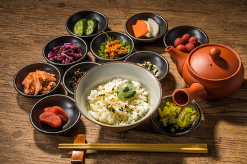 お茶漬けセット　 boiled rice with tea japanese food