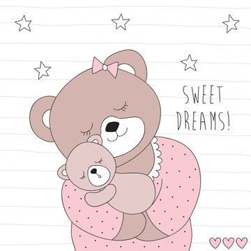 cute bear and her child vector illustration