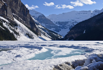 Frozen Lake Louise in winter, Rocky Mountains, Canada