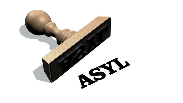 asyl - Wooden stamp with the word asyl isolate on white background