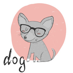 Small, cute puppy spectacled sketch doodle. Vector illustration.