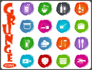 Food and kitchen icons set in grunge style