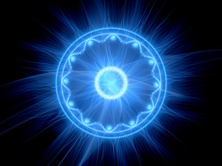 Blue glowing magical mandala in space
