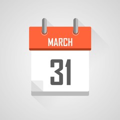 March 31, calendar icon with flat design on grey background.