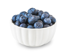 Blueberries in a Bowl Isolated on White