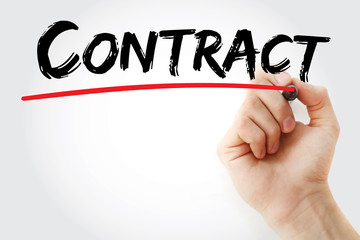 Hand writing Contract with marker, concept background