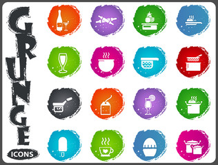 Food and kitchen icons set in grunge style