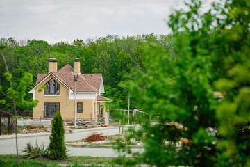 Unfinished european house of brick, still under construction.