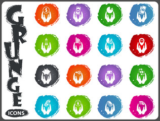 Hand and money icons set in grunge style