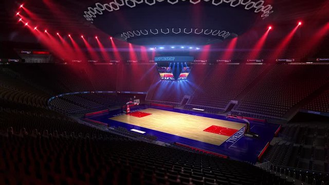   Basketball court without people fan. Sport arena. Ready to start championship. 3d render. 