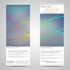 Roll up, vertical banner for presentation and publication. Abstract background.