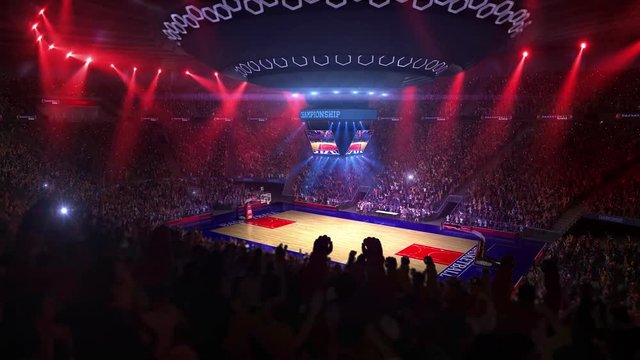   Basketball court with people fan. Sport arena. Ready to start championship. 3d render. 
