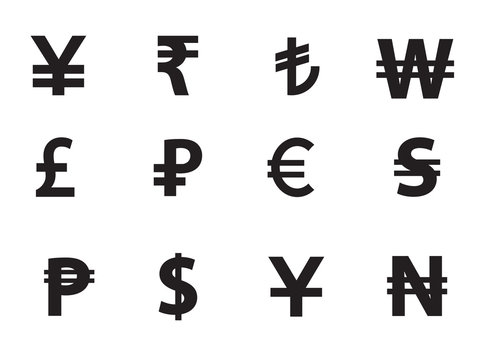 Currency symbols - vector icon set.