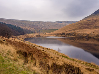 Dove stones reservoir on a cloudy winters January day. Oldham, Saddleworth, UK