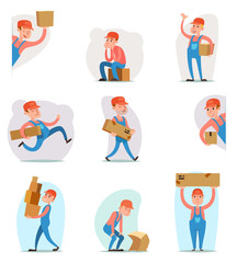 Deliveryman Cargo Freight Box Loading Delivery Shipment Loader Character Icon Cartoon Design Template Vector Illustration