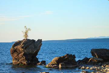 Soothing a quiet summer landscape of Lake Baikal