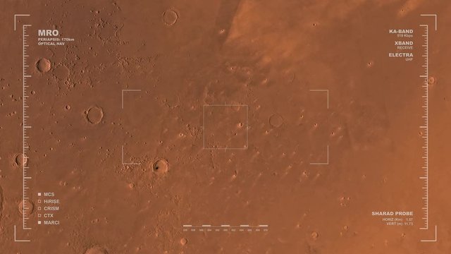 MRO mapping flyover of western section of Amazonis Region, Mars. Clips loops and is reversible. Scientifically accurate HUD. Data: NASA/JPL/USGS