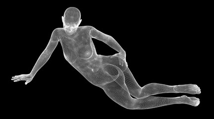 Obraz premium Girl, body structure, wire model on the background