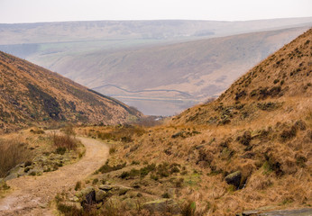 Winters walk up to the canyon around Greenfields reservoir, Saddleworth, Oldham, UK