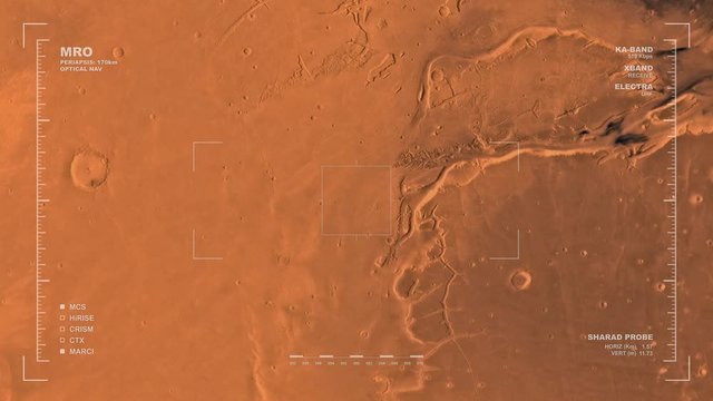MRO mapping flyover of western section of Lanae Palus Region, Mars. Clips loops and is reversible. Scientifically accurate HUD. Data: NASA/JPL/USGS