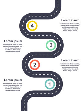 Infographic Template Four Steps Road Diagram. Vector EPS 10