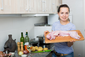 woman preparing rabbit