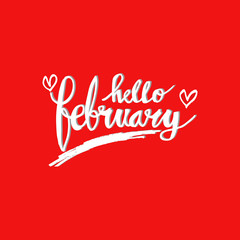 Hello February Hand Lettering Greeting Card. 