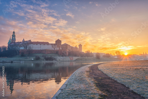 Wawel Medieval Royal Castle In Krakow With Reflection On The